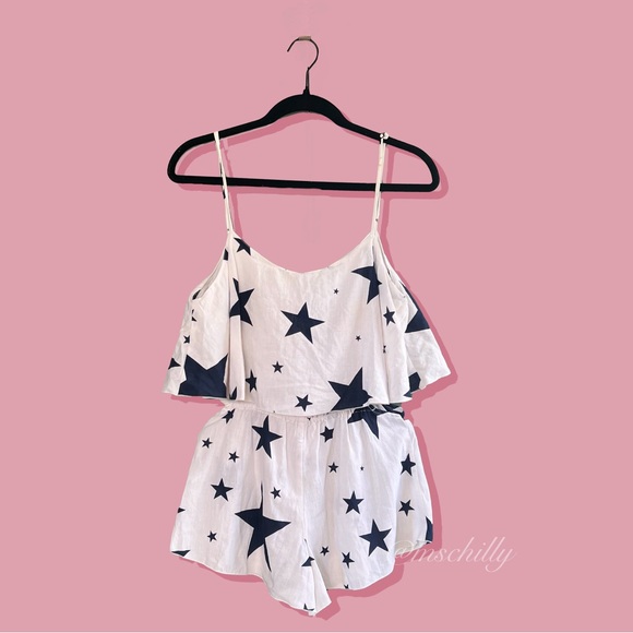 Anthropologie Indah Flounce Star Romper Swim Cover Up White Blue Cut Out Sz XS - Picture 2 of 10